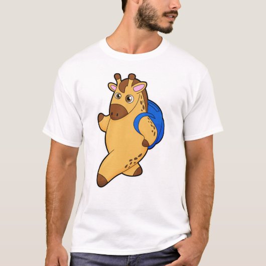 Giraffe als Student mit Rucksack T-Shirt (Vorderseite)