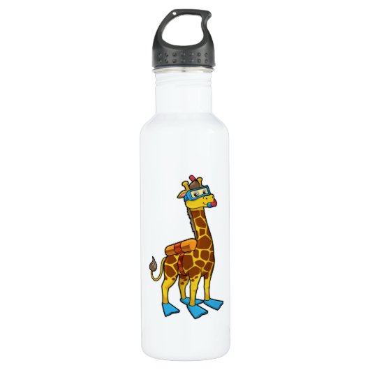 Giraffe als Taucher mit Schwimmbrille & Schwimmbri Edelstahlflasche (Vorderseite)