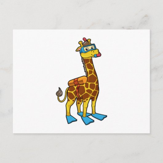 Giraffe als Taucher mit Schwimmbrille & Schwimmbri Postkarte (Vorderseite)