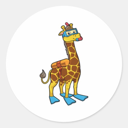 Giraffe als Taucher mit Schwimmbrille & Schwimmbri Runder Aufkleber (Vorderseite)