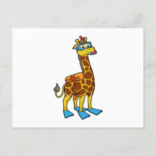 Giraffe als Taucher mit Schwimmbrille und Flossen Postkarte