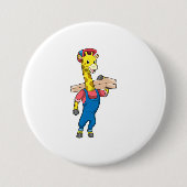 Giraffe als Tischler mit Holz Button (Vorderseite)