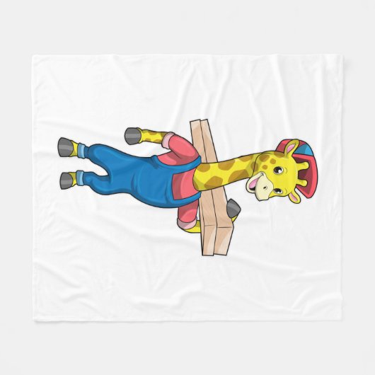 Giraffe als Tischler mit Holz Fleecedecke (Vorderseite (Horizontal))