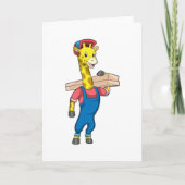 Giraffe als Tischler mit Holz Karte (Vorderseite)