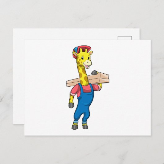 Giraffe als Tischler mit Holz Postkarte (Vorne/Hinten)