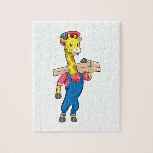 Giraffe als Tischler mit Holz Puzzle (Vertikal)