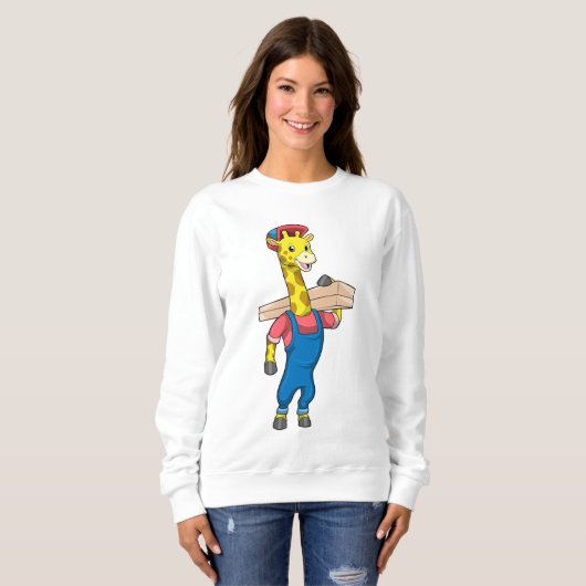 Giraffe als Tischler mit Holz Sweatshirt (Vorne ganz)
