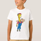 Giraffe als Tischler mit Holz T-Shirt (Vorderseite)