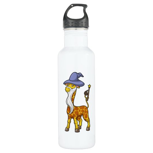 Giraffe als Zauberer mit Zauberstab & Hut Edelstahlflasche (Vorderseite)