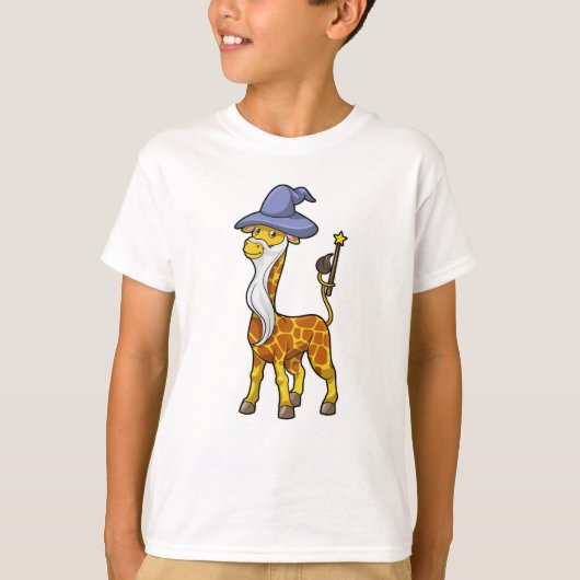 Giraffe als Zauberer mit Zauberstab & Hut T-Shirt (Vorderseite)
