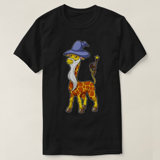 Giraffe als Zauberer mit Zauberstab-Hut T-Shirt (Design vorne)