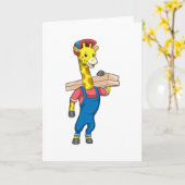 Giraffe als Zimmermann mit Holz Karte (Gelbe Blume)