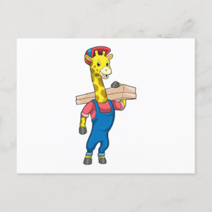 Giraffe als Zimmermann mit Holz Postkarte