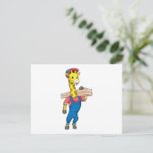 Giraffe als Zimmermann mit Holz Postkarte (Stehend Vorderseite)