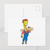 Giraffe als Zimmermann mit Holz Postkarte (Vorne/Hinten)