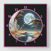 Giraffe am Mondlicht in Afrika Quadratische Wanduhr (Vorderseite)