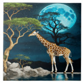 Giraffe am See Unter einer Mondnacht Fliese (Vorderseite)