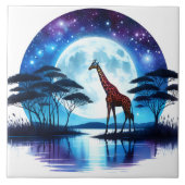 Giraffe am Serensee Unter dem Vollmond Fliese (Vorderseite)