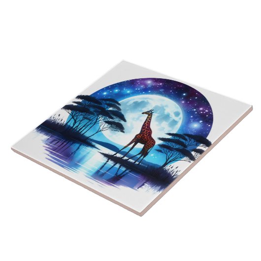 Giraffe am Serensee Unter dem Vollmond Fliese (Seite)