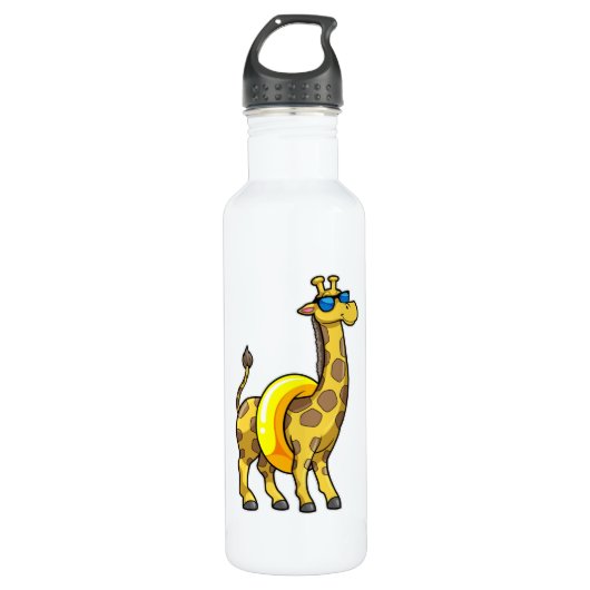 Giraffe am Strand mit Swim Ring & Sonnenbrille Edelstahlflasche (Vorderseite)