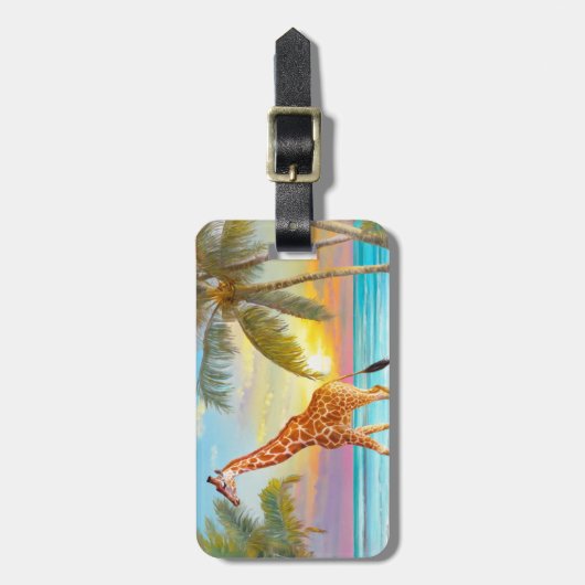 Giraffe am Strand Tropical Gepäckanhänger (Vorderseite vertikal)