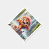 Giraffe am Wasserfall in Serviette (Ecke)