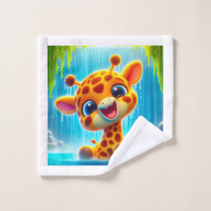 Giraffe am Wasserfall Waschlappen