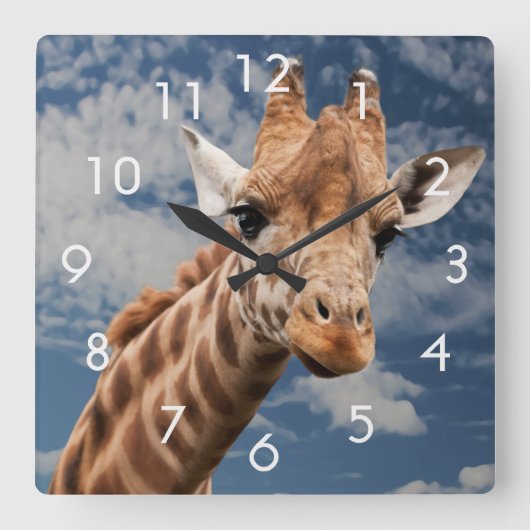 Giraffe and Blue Sky Photo Clock Quadratische Wanduhr (Vorderseite)
