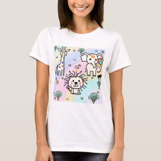 Giraffe and Lion and Elephant and Grass T-Shirt