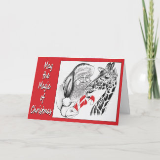 Giraffe and Santa Claus Christmas Feiertagskarte