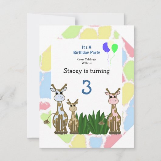 Giraffe Animal Birthday Einladung (Vorderseite)