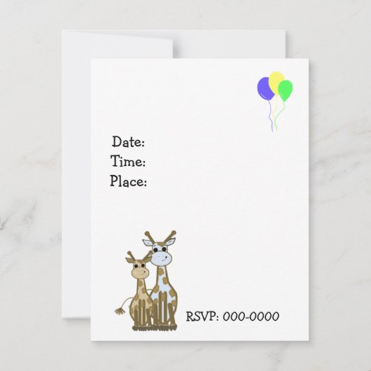 Giraffe Animal Birthday Einladung (Rückseite)