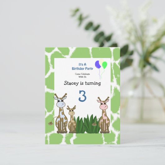 Giraffe Animal Birthday Einladung (Stehend Vorderseite)