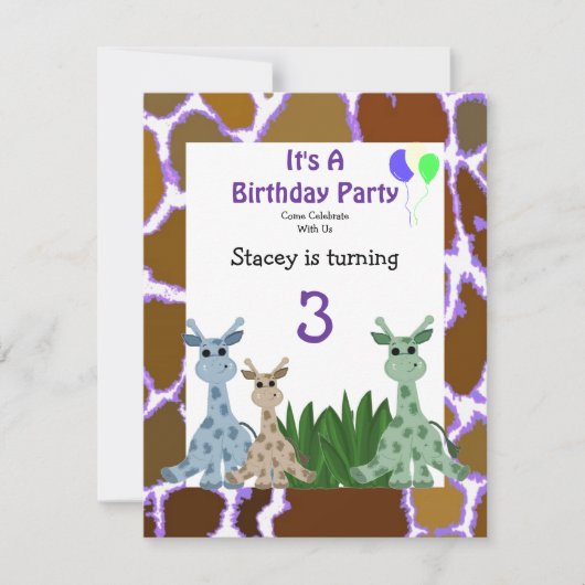 Giraffe Animal Birthday Einladung (Vorderseite)