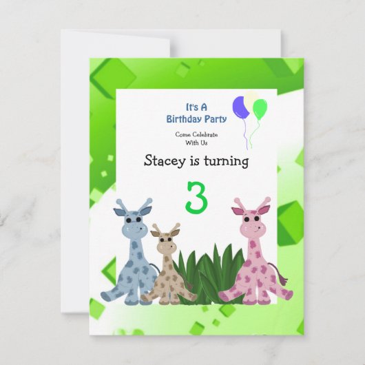 Giraffe Animal Birthday Einladung (Vorderseite)