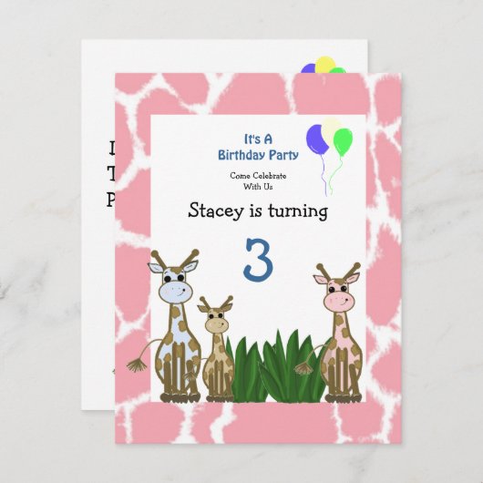 Giraffe Animal Birthday Einladung (Vorne/Hinten)