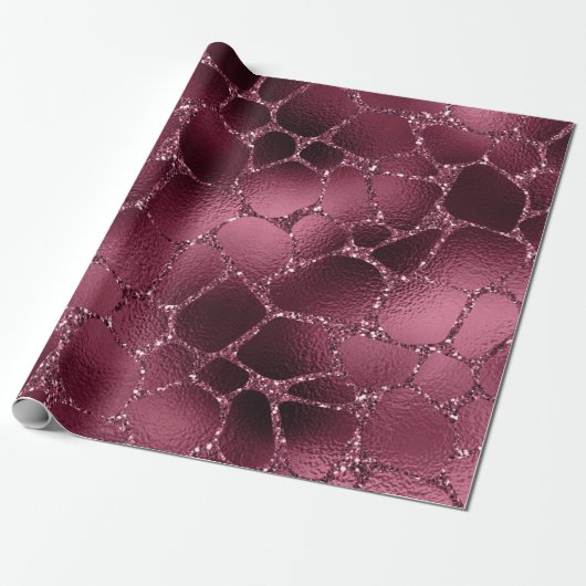 Giraffe Animal Black Spark Marsal Glitzer Burgundy Geschenkpapier (Ungerollt)