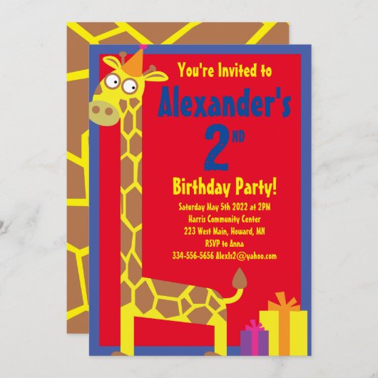 Giraffe Animal Kid's Birthday Party Einladungen (Vorne/Hinten)