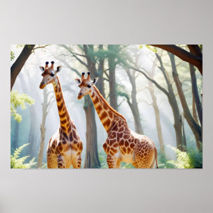 Giraffe Animal Nature Wildlife Zuneigung Gekümmert Poster