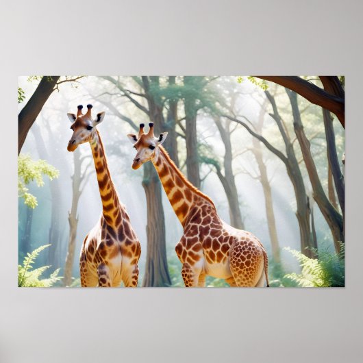Giraffe Animal Nature Wildlife Zuneigung Gekümmert Poster (Vorne)