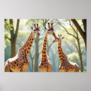 Giraffe Animal Nature Wildlife Zuneigung Gekümmert Poster