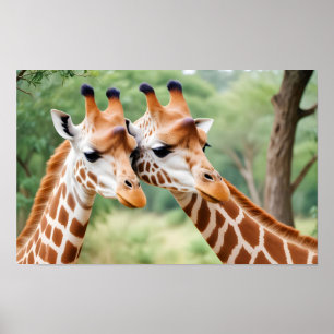 Giraffe Animal Nature Wildlife Zuneigung Gekümmert Poster