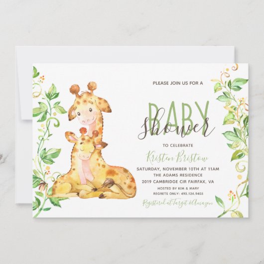 Giraffe Animals Kinderdusche Einladung (Vorderseite)