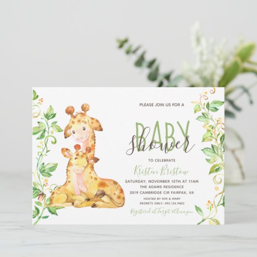 Giraffe Animals Kinderdusche Einladung (Stehend Vorderseite)