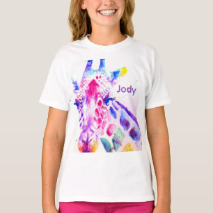 Giraffe Aquarell Mädchen Lila Süß Zoo Tier T-Shirt
