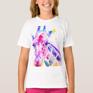 Giraffe Aquarell Mädchen Lila Süß Zoo Tier T-Shirt