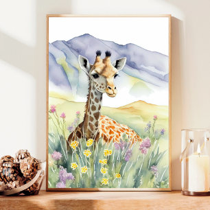 Giraffe Aquarellmalerei Poster
