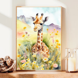 Giraffe Aquarellmalerei Poster