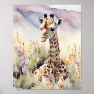 Giraffe Aquarellmalerei Poster