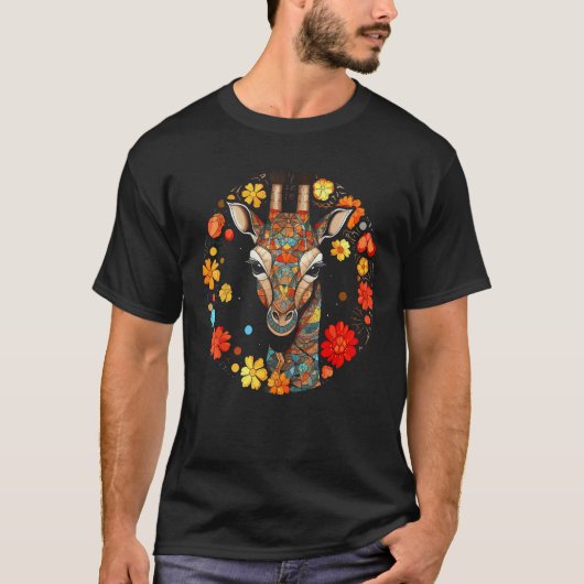 Giraffe Artwork Colourful Flowers Animals Motif Gi T-Shirt (Vorderseite)